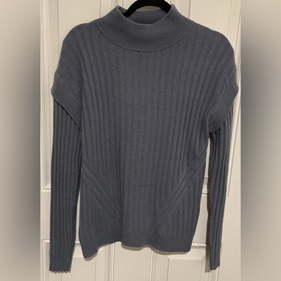 Pure Amici Sweaters - Pure Amici Women's Sz Large 100% Cashmere Blue Mock Neck Ribbed Knit Sweater
